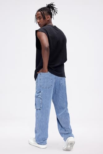 GINGTTO Mens Cargo Jeans Baggy Stretch with Pockets Blue Denim Cargo Pants for Men Boot Cut Hip Hop 343