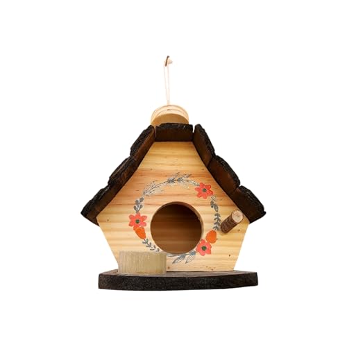 Casinha de passarinho com comedouro feita de madeira - Decoração de Jardim - Varanda (Casinha Crua,