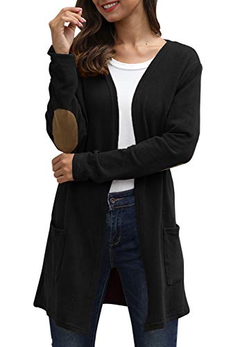 Winter Cardigan Womens Long Sleeve Elbow Patch Casual Kimono Outwear Black S - Thumbnail 4