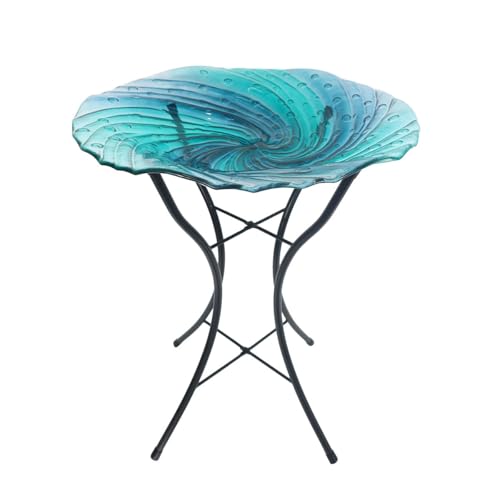 Briarwood Lane Blue Swirl Glass Birdbath