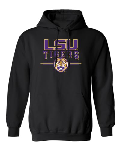 CornBorn LSU Tigers Sweatshirt - Hooded Fleece LSU Tigers 3-Stripe - Black - Small