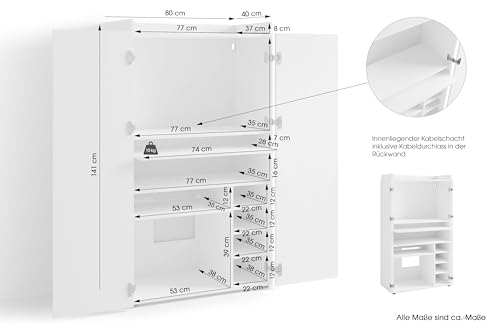 byLIVING Sekretär Janne/Sekretär matt weiß/Office-Schrank mit 2 Türen/platzsparend/Grifflos/B 80, H 141, T 40 cm