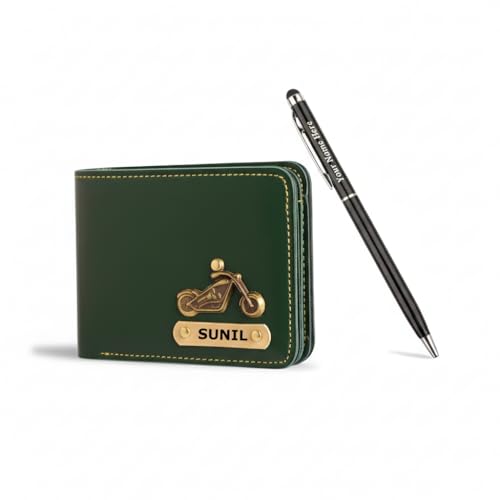Image of Customised Wallets for Man | Custom Vegan Leather Men's Wallet with Name | Personalized Wallet for Men | Free Metal Custom Name Pen | Gifts for Man Boyfriend Birthday - Green