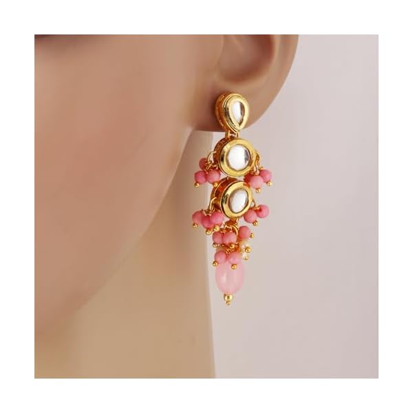 Lucky Jewellery Traditional Back Meenkari 18k Gold Plated uncut kundan Earring set for Girls & women (193-J5EK-1810-PARENT) - Image 5