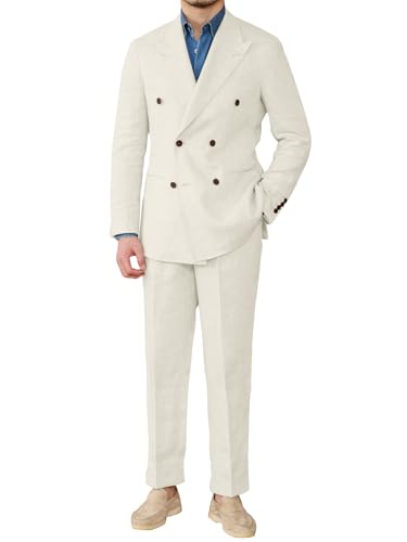 Retro Linen Men Suits Beach Wedding Suit 2 Piece Slim Fit Light Weight Casual Tuxedos Jacket for Groomsmen