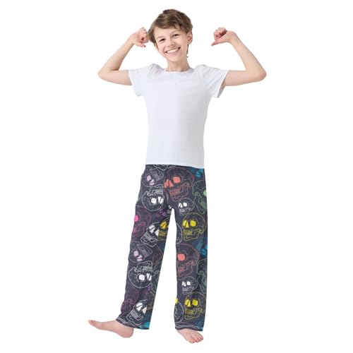 Boys' Pants Scary Colorful Skull Long Bottoms Jogger Pants Elastic Waist Trousers with Pockets S-XL2