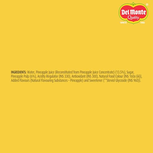 Image of Del Monte Pineapple Fruit Drink (Pack of 6) - Tropical Taste, Real Pineapple Crush, Perfect for Cocktails & Mocktail | No added Preservatives