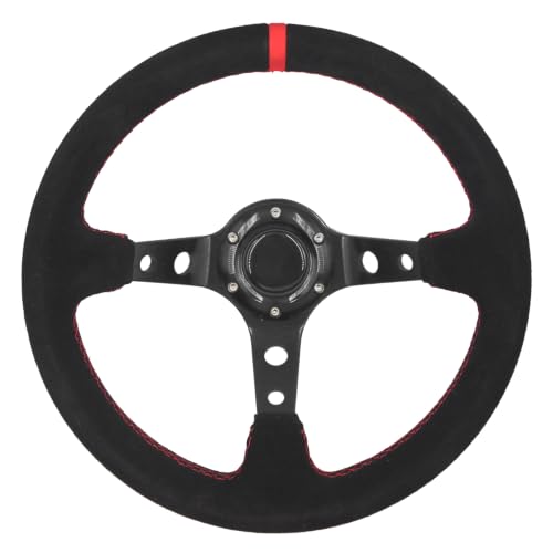 Spaorcco Red Stripe Racing Steering Wheel Suede Leather 12.5