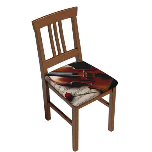 FHEDVBN Violin Sheet Music Bar Stool Cover Two Pieces Washable Square Seat Cushion Covers Stretch Non Slip Barstool Slipcovers Soft Velvet Chair Covers for Kitchen, Dining Room Decor