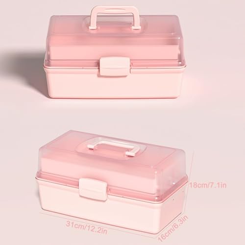 Image of 3-Layer Craft Storage Box Paint Storage Organizer Paint Brush Holder 2-Tray Art Supply Box Craft Paint Storage Craft Paint Storage for Painting Supplies