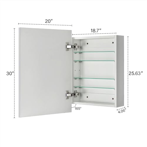Image of TEHOME 20'' x 30'' Chrome Recessed and Surface Mount Bathroom Medicine Cabinet with Mirror Square Cornered Metal Framed Rounded Rectangle Medicine Cabinet Mirror