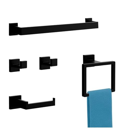5-Pieces Matte Black Bathroom Accessories Set, 16 Inch Bath Towel Bar Set, SUS 304 Stainless Steel Bathroom Hardware Set, Towel Racks for Bathroom Wall Mounted