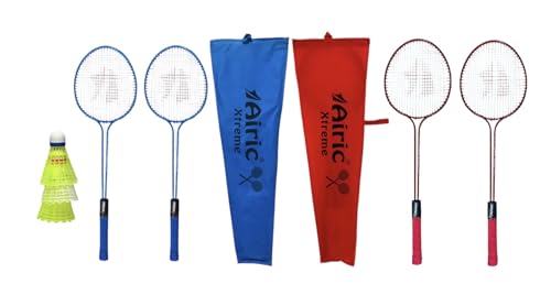 Image of Classic Double Shaft Xtreme Set of 4 with 3 Plastic Shuttles Badminton Kit (Multicolor)