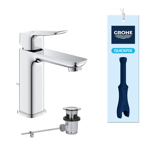 GROHE Dice Mitigeur monocommande Lavabo Taille M (Robinet pour Lavabo de Salle de bain, Avec Tirette et garniture de vidage, facile à installer avec QuickTool...