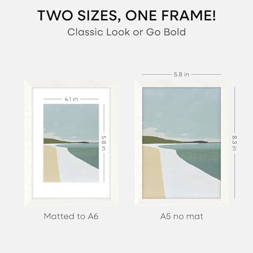 Image of Homeforia A5 White Oak Picture Frame, High-End Wood, A6 Mat, Glass | High End Solid Oak Wood, Tempered Glass, Acid-Free A6 Removable Mat, A5 Edge-to-Edge Display, Wall Kit, Set Of 1