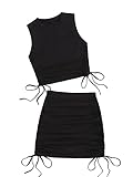 Milumia Women 2 Piece Outfit Drawstring Side Crop Tank Top and Bodycon Mini Skirt Set Black Medium