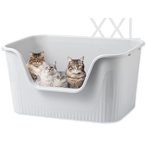 Vealind Extra Large Cat Litter Box 31''×21''×16'', Jumbo Litter Box for Big Cats or Multiple Cats, High Sided Litter Pan, Leak-Proof & Anti-Splashing, Easy Clean & Durable (Grey)