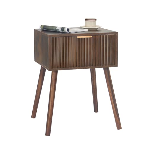 Mid Century Modern Nightstand, Small End Tables Living Room, Accent Bedside Table with Drawer for Bedroom and Small Space, Rustic Brown