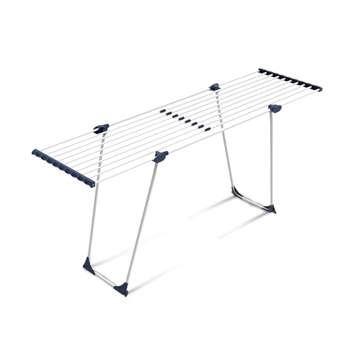 CasaSi® CasaFlex – Étendoir télescopique 20m – extensible et peu encombrant – Étendoir à linge blanc en acier allié pour vêtements, draps et...