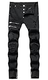 HENGAO Men's Fashion Slim Fit Skinny Jeans Distressed Destroyed Ripped Jeans, 1161 Black, W44