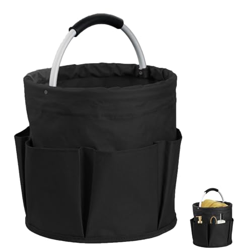 Borsa per la Pulizia Universale, Pulizie Cestino Pulizie Pieghevole, Organizer per Prodotti per la Pulizia con 6 Tasche Esterne, Cestino per Attrezzi Pieghevole, per Shopping, I Picnic, Casa, Nero