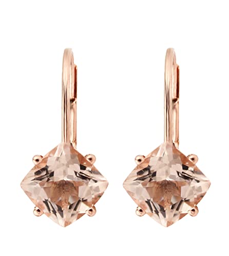 Solid 14k Rose Gold Morganite Dangle Lever back Earrings