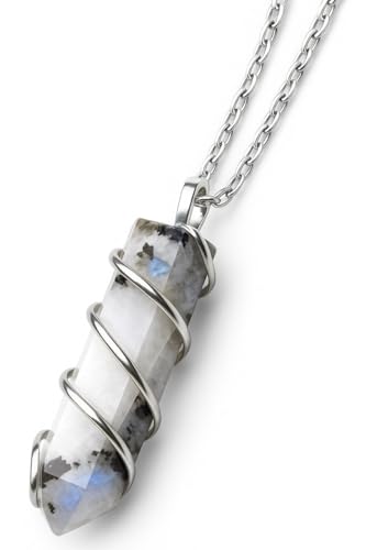 Sugandha Wellness Rainbow Moonstone Healing Crystal Necklace - Lunar Pendant Balance, Inner Light, Love & Creativity