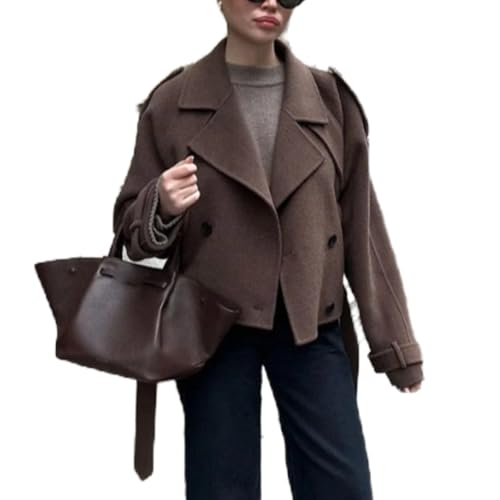 Womens Pea Coat Bottons Office Work Lapel Collar Short Fall Winter Outwear Jacket Casual Coat