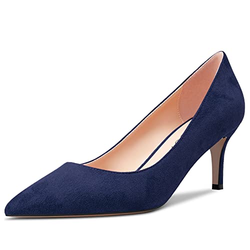Aachcol Women Slip-on Pumps Pointed Toe Stiletto Low Kitten Heel Dress Shoes Suede Wedding Shopping 2.5 Inch