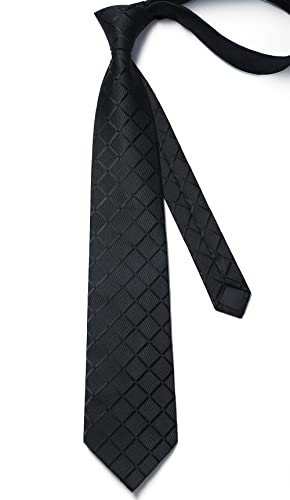 Image of Enlision Ties for Men Plaid Stripe Tie Handkerchief Woven Classic Formal Necktie Pocket Square Clip Set