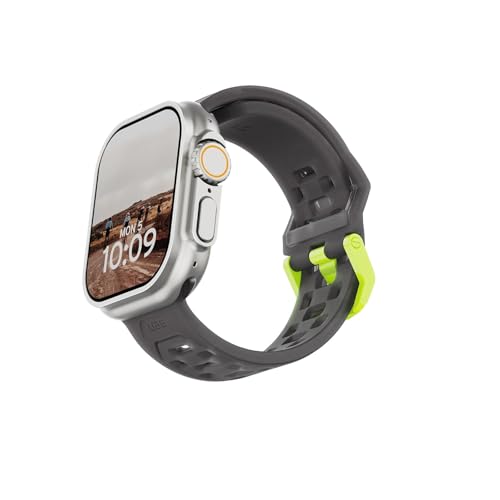 Image of Urban Armor Gear UAG Replacement Watch Strap, Civilian Strap / Watch Band Designed for Apple Watch (49mm / 46mm / 45mm / 44mm) (Series 4-11 / Ultra 3 / Ultra 2 / Ultra /SE / SE2 ) (Watch NOT Included) - Smoke /Active Neon