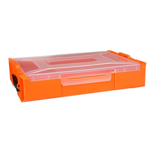 FACAIIO Apilable para caja de almacenamiento de plástico, artículos diversos, piezas de hardware y suministros de arte, organizador modular con tapa abatible a presión, 343 x 250 x 68 mm
