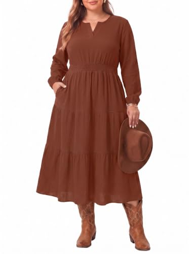 OLRIK Plus Size Fall Dress Long Sleeve Maxi Dress...