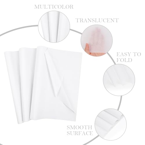 OFFCUP Seidenpapier, 35 Blatt Transparentpapier Tissue Paper 70*50 cm Bastelpapier Transparent Geschenkpapier Glanzpapier Verpackungsmaterial für Geschenktüten, zum Basteln, Papierblumen, Pompoms-Weiß