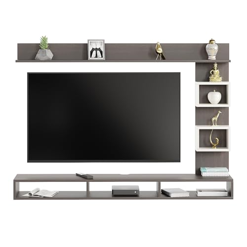 Image of FURNEASER Elite Engineered Wood Wall Mount TV Unit /TV Stand /TV Cabinet /TV Entertainment Unit /Set Top Box Stand (Ideal for 50-55 Inch) (D.I.Y) (Wenge & White)