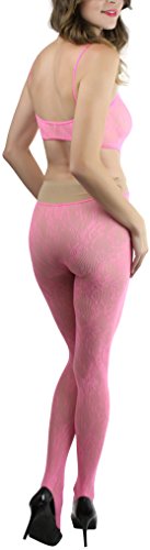 Image of ToBeInStyle Women's Bodystocking Crotchless Peek-A-Boo Fishnet Lace Bodysuit