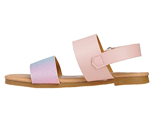 Image of bebe Girl's Sparkly and Strappy Glitter Leatherette Flat Sandals with Adjustable Strap (Toddler /Little Kid)