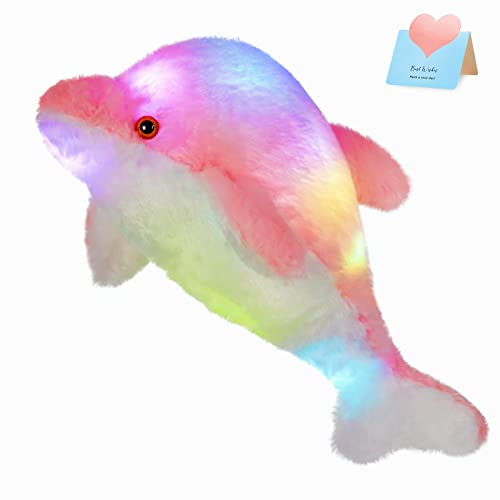 Bstaofy 18'' Light up Dolphin Stuffed Animal Night Light Colorful Glowing Dolphin Soft LED Plush Toys Gift for Kids on Christmas Birthday Festivals, Pink