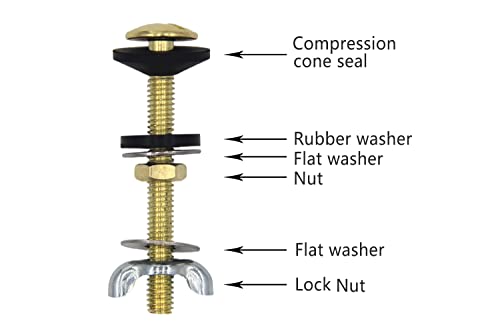 4 Pack Toilet Tank To Bowl Bolt Kit, Brass Plated Heavy Duty Toilet Bolts Rustproof Bolt Stainless Steel Nut Washer With Double Rubber Washers For Toilet Tank Bolts (3.15 Inch Bolts) #TOP2