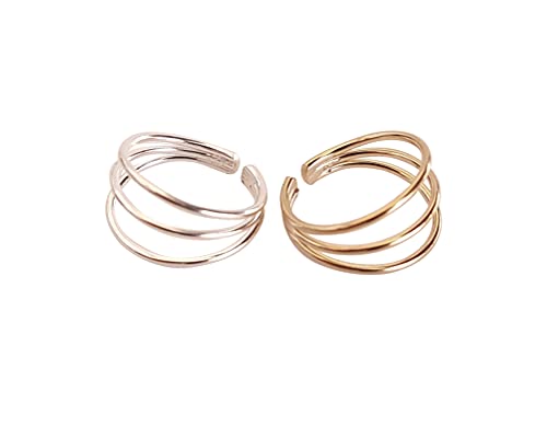 Generic Set Of 2 Tiny Triple Thin Band Sterling Silver And Gold Plated Ear Cuff Handmade thumb #2