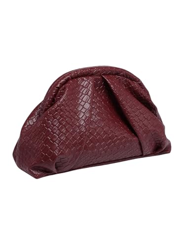 Image of OYOANGLE Women's Minimalist Woven Leather Clutch Purses Textured Kiss Lock Pleated Vintage Evening Handbags