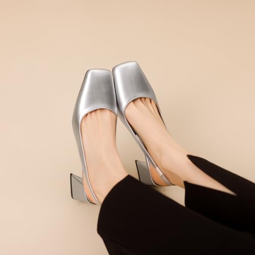 Women's Slingback Block Low Heels Pumps Closed Square Toe Slip On Chunky Heel Work Party Wedding Office Dress Shoes Comfortable Elegant3