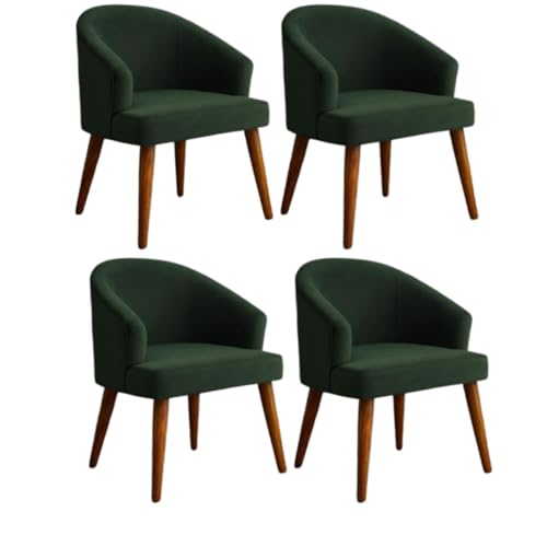 Image of WOODEN SPACE Velvetine Arm Chair for Living Room | Pure Sheesham Wood Legs & Premium Velvet Fabric | Vintage Accent Chair for Home & Office (Green Pack of 4)