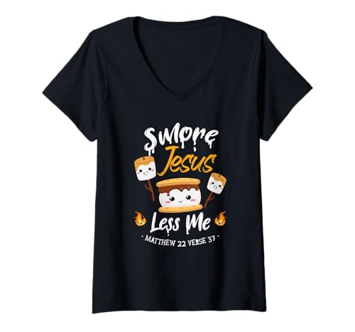 Mujer S'more And Jesus Less Me Christian Camping Camper Lover Camiseta Cuello V