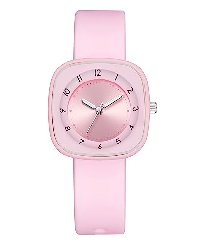 KDM Kinderuhr Jungen Mädchen Quadrat Wasserdicht Analog Quarz Kinder Armbanduhr Leuchtend Silikonband Outdoor Sport Armband Uhr Geschenk Madchen 5-12 Jahre