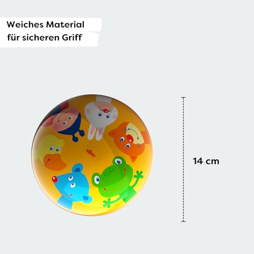 HABA Kinderball Tierfreunde – 14 cm bunter Ball mit Ventil – Fördert Motorik & Beweglichkeit ab 2 Jahren – Idealer Indoor-Spielball – 2012753001