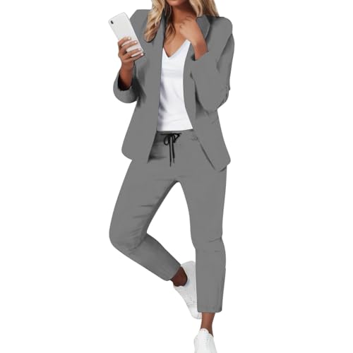 Hosenanzug Damen Elegant,Einfarbig Zweiteiler,Business Outfit Damen Set,Anzug Women Elegant 2 Teiler,Mollige Frauen,Kostüme & Blazer für Frauen Women Weiß Sale Grey S Hosenanzug Damen Elegant,Einfarbig Zweiteiler,Business Outfit Damen Set,Anzug Women Elegant 2 Teiler,Mollige Frauen,Kostüme & Blazer für Frauen Women Weiß Sale Grey S