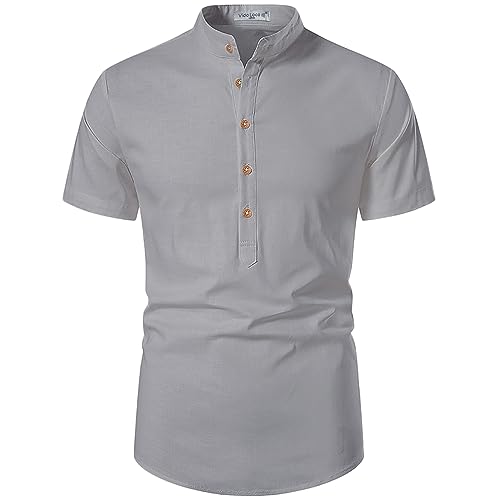 Image of Vida Loca Men's Cotton Linen Plain Stitched Half Sleeve Shirt