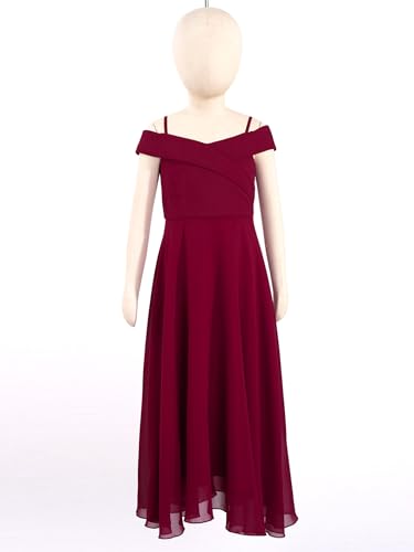 Sywiyi Kids Flower Girls Off Shoulder Prom Gown Chiffon Junior Bridesmaid Dress Wedding Pageant Maxi Dress3
