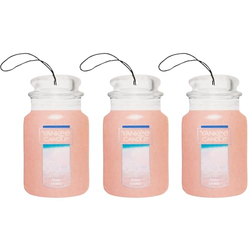 Yankee Candle Classic Paper Car Jar Air Freshener Hanging Car Freshener Long Lasting Car Fragrance Pink Sands (Pack of 3)